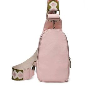 Pink Crossbody Bag with Aztec Strap